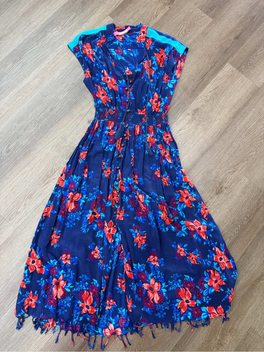 Plenty by Tracy Reese Navy Midi Dress with Red and Blue Floral Print